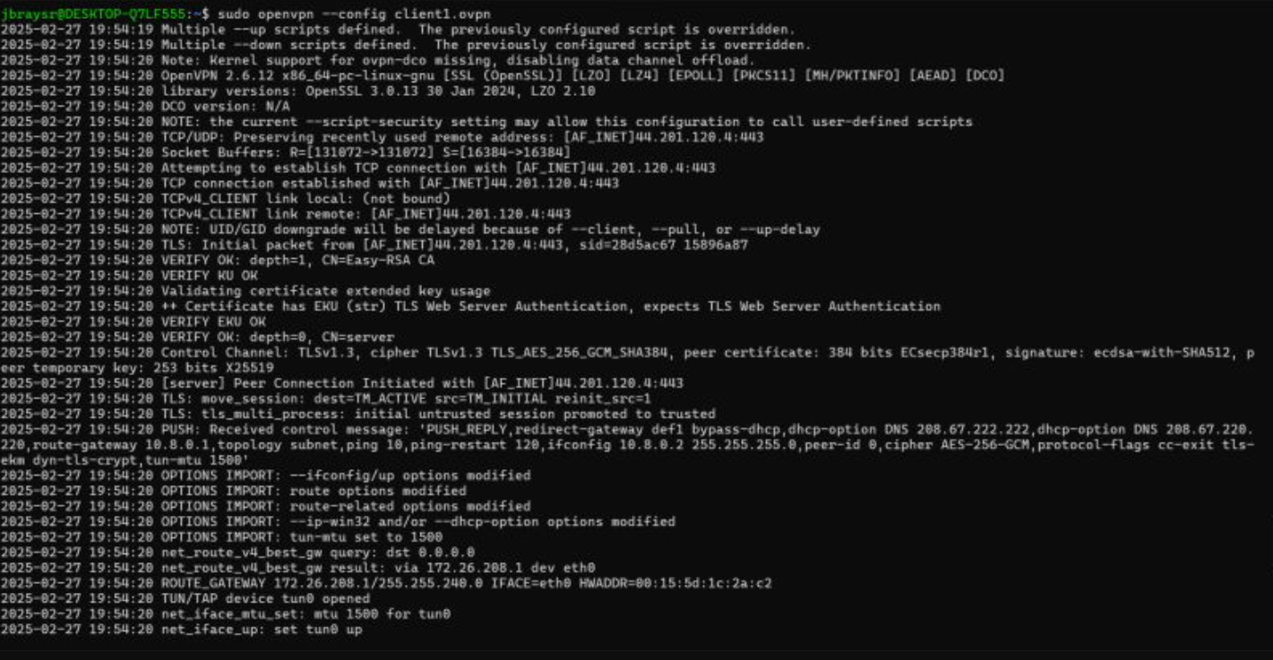 IP address & CA cert installation output